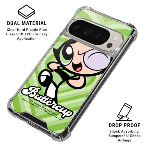 Cartoon Network Powerpuff Girls Buttercup Green Hearts Pixel 9/9 Pro Clear Case